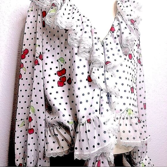 Revolve NBD White Ruffle Blouse Maraschino Top in Cherry Dot NWOT S - Picture 6 of 15